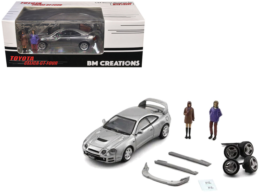 Toyota Celica GT-Four RHD (Right Hand Drive) ID Silver Metallic with 2 Figures and Accessories 1/64 Diecast Model Car by BM Creations-0