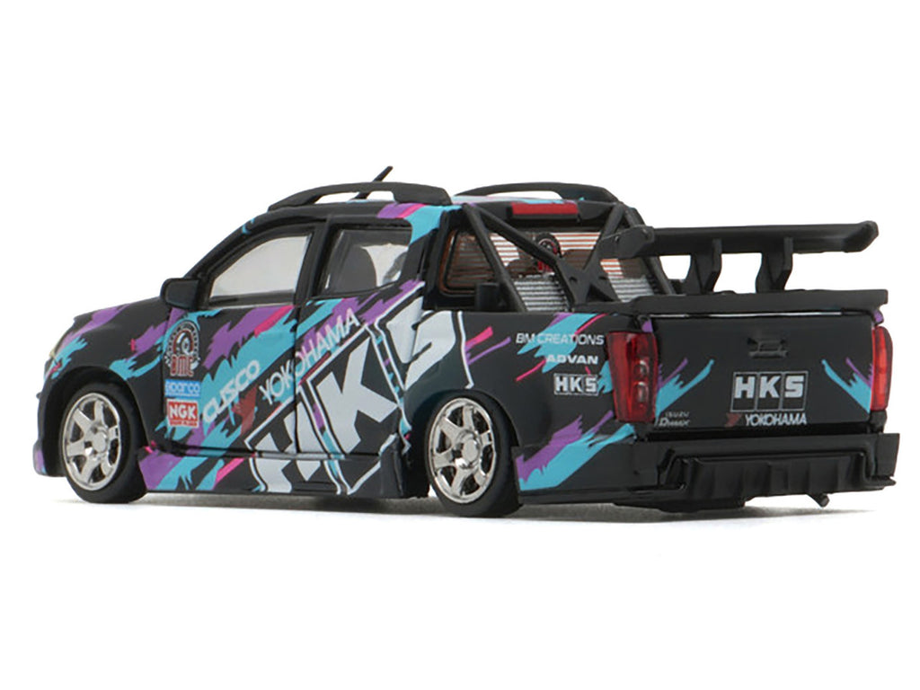 Isuzu D-Max Lowrider Pickup Truck RHD (Right Hand Drive) "HKS" Black with Graphics "Thailand Diecast Expo 2025" 1/64 Diecast Model Car by BM Creations-1