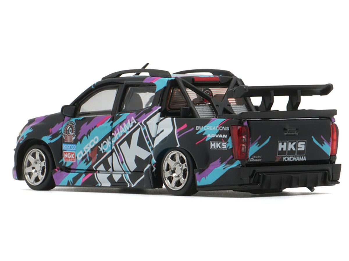 Isuzu D-Max Lowrider Pickup Truck RHD (Right Hand Drive) "HKS" Black with Graphics "Thailand Diecast Expo 2025" 1/64 Diecast Model Car by BM Creations-1
