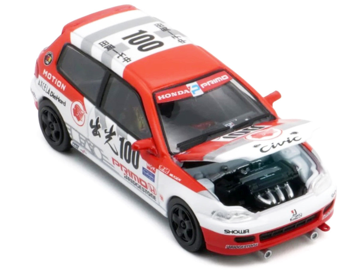 Honda Civic EG6 RHD (Right Hand Drive) #100 Osamu Nakako - Hideki Okada "Mugen Honda" "Japanese Touring Car Championship" (1993) 1/64 Diecast Model Car by BM Creations-1
