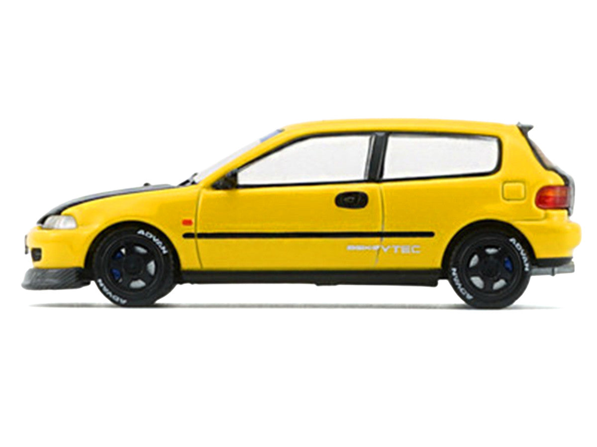 Honda Civic EG6 RHD (Right Hand Drive) Yellow with Carbon Hood with Alternates 1/64 Diecast Model Car by BM Creations-2