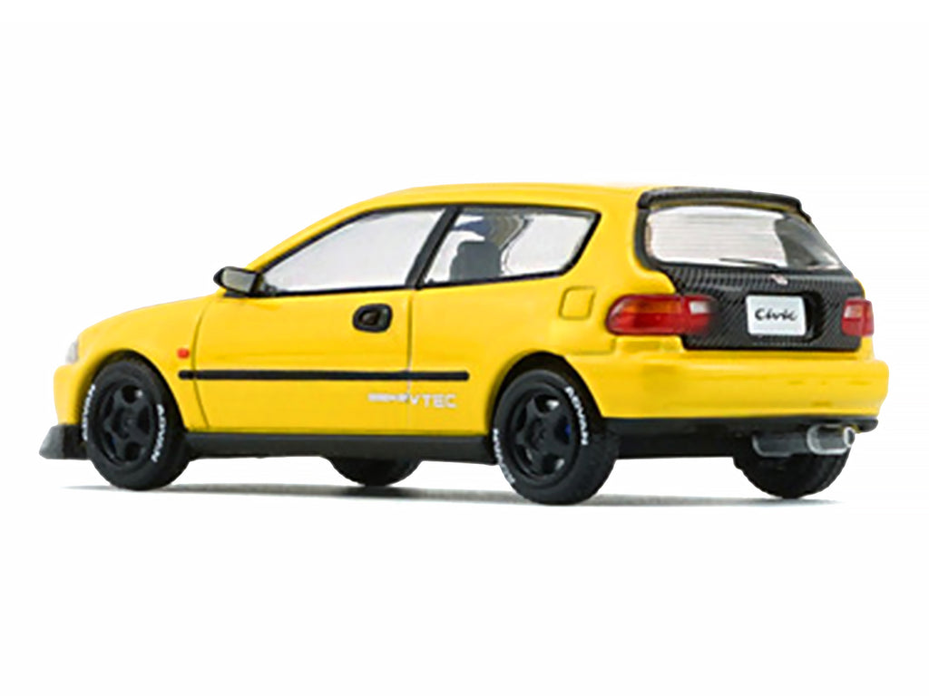 Honda Civic EG6 RHD (Right Hand Drive) Yellow with Carbon Hood with Alternates 1/64 Diecast Model Car by BM Creations