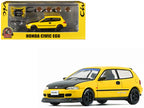 Honda Civic EG6 RHD (Right Hand Drive) Yellow with Carbon Hood with Alternates 1/64 Diecast Model Car by BM Creations-0