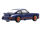 1973 Porsche 911 RS 2.7 Blue with Orange Stripes 1/64 Model Car by Spark-0