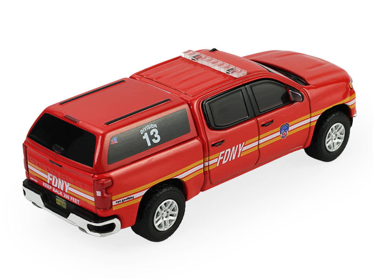 2023 Chevrolet Silverado Pickup Truck with Camper Shell "FDNY (New York City Fire Department)" Red with Stripes "Fire & Rescue" Series #5 1/64 Diecast Model Car by Greenlight-2