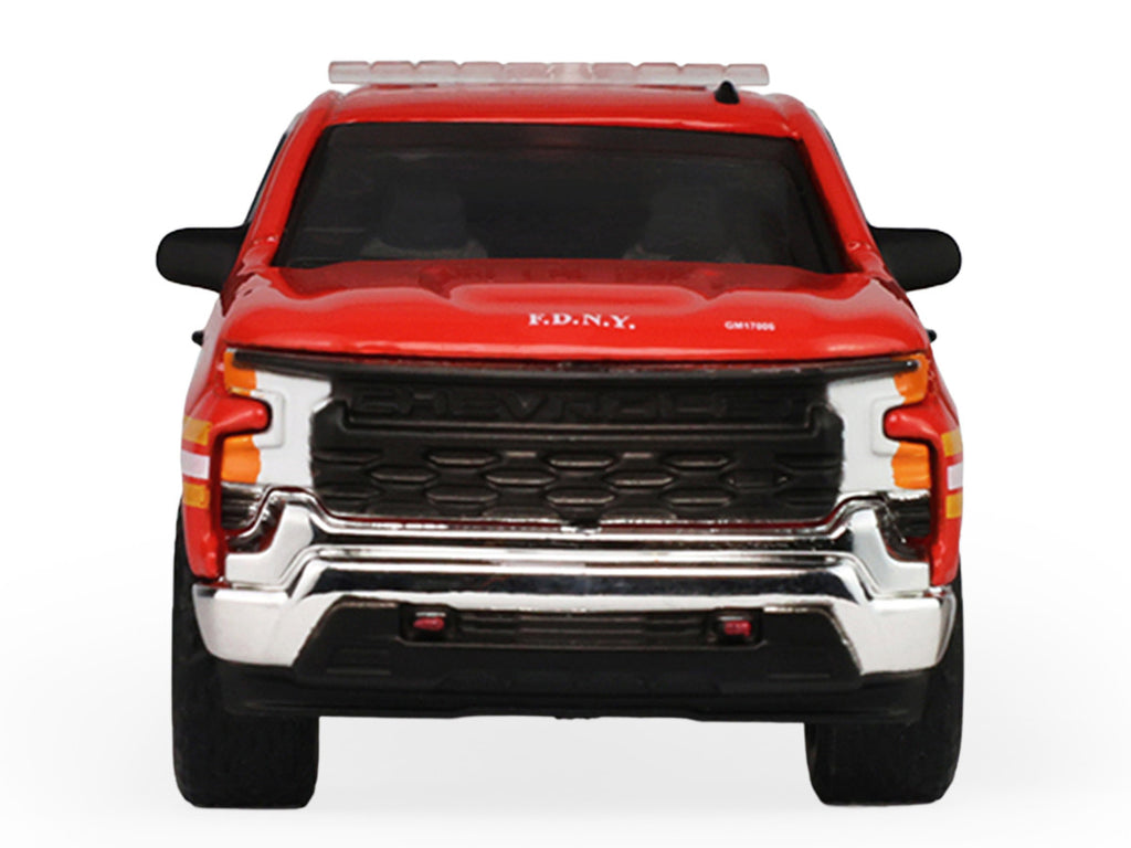 2023 Chevrolet Silverado Pickup Truck with Camper Shell "FDNY (New York City Fire Department)" Red with Stripes "Fire & Rescue" Series #5 1/64 Diecast Model Car by Greenlight-1