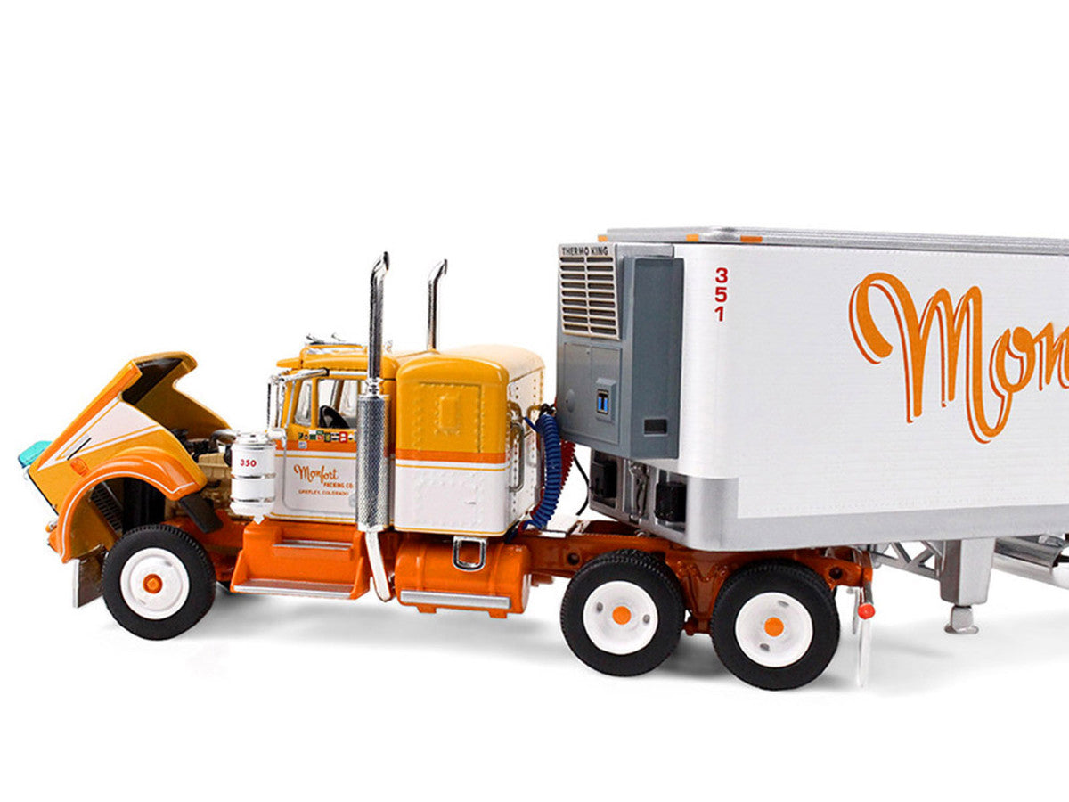 Kenworth W900A with 36" Sleeper and 40' Vintage Trailer with Reefer "Monfort of Colorado" Orange and White "Fallen Flag #50" 1/64 Diecast Model by DCP/First Gear-3