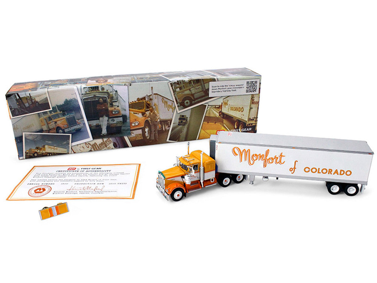 Kenworth W900A with 36" Sleeper and 40' Vintage Trailer with Reefer "Monfort of Colorado" Orange and White "Fallen Flag #50" 1/64 Diecast Model by DCP/First Gear-2