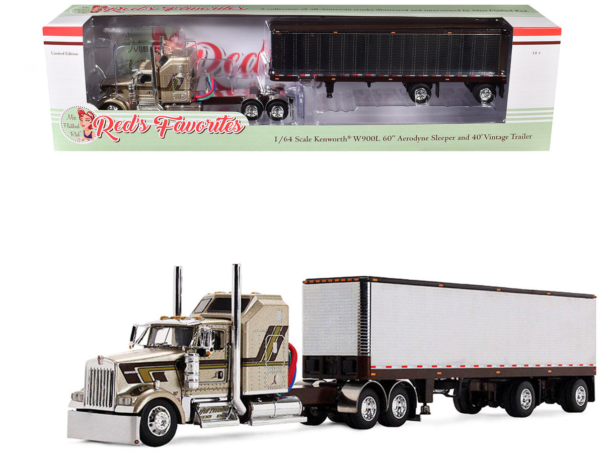 Kenworth W900L with 60" Aerodyne Sleeper and 40' Vintage Trailer "Red's Favorites - Jason Sanders" Beige with Stripes 1/64 Diecast Model by DCP/First Gear-4