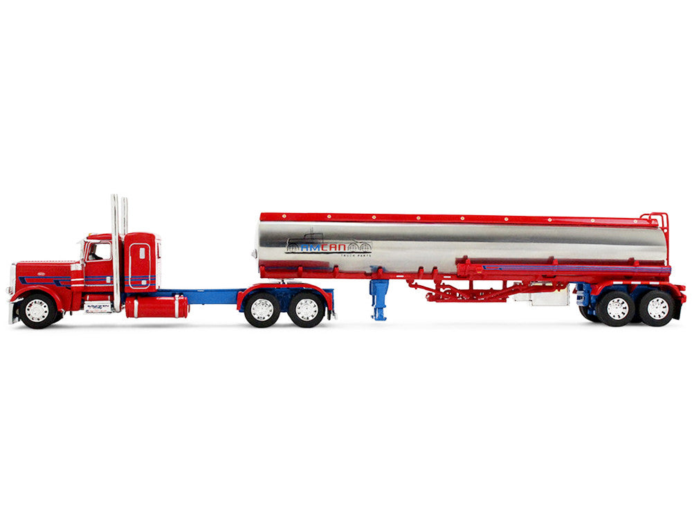 Peterbilt 389 with 36" Flat Top Sleeper and Heil Fuel Tank Trailer "Sancken Custom Truck by Amcan" Red "Big Rigs" Series II #3 1/64 Diecast Model by DCP/First Gear-0