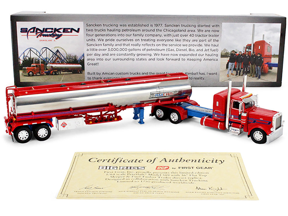 Peterbilt 389 with 36" Flat Top Sleeper and Heil Fuel Tank Trailer "Sancken Custom Truck by Amcan" Red "Big Rigs" Series II #3 1/64 Diecast Model by DCP/First Gear-3