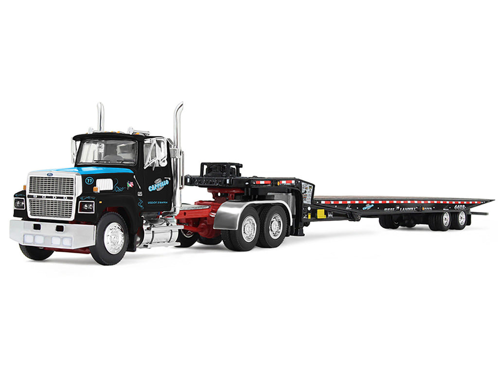 Ford LTL 9000 Day Cab and Landoll 440B-50CA Traveling Axle Trailer "Cappello Heavy Transport" Black with Blue Hood "Legacy" Series #3 1/64 Diecast Model by DCP/First Gear-0