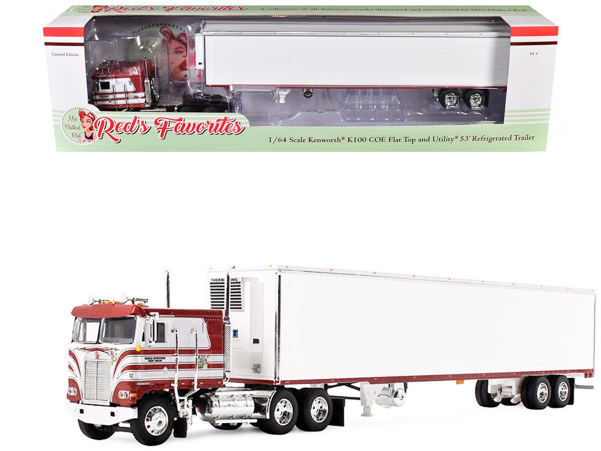 Kenworth K100 COE Flat Top and 53' Utility Trailer with Reefer "Red's Favorites - Jim Skrinar" Red with White Stripes 1/64 Diecast Model by DCP/First Gear-3