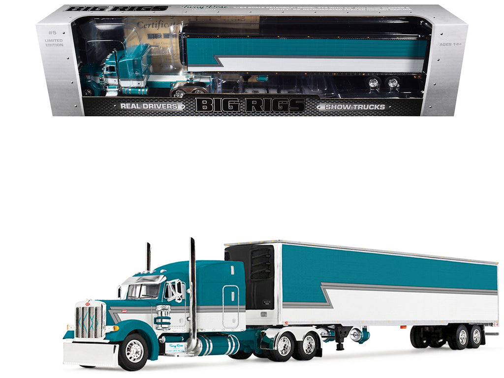 Peterbilt 379 with 63" Mid-Roof Sleeper and 53' Utility Trailer with Reefer "Tway Rose Transport" Teal and White with Stripes "Big Rigs" Series II #5 1/64 Diecast Model by DCP/First Gear-3