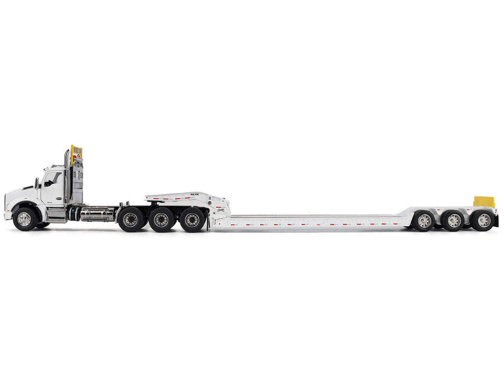 Kenworth T880 SBFA Tridem Truck with Trail King HDG Lowboy Trailer White "Transport Series" 1/50 Diecast Model by Diecast Masters-0