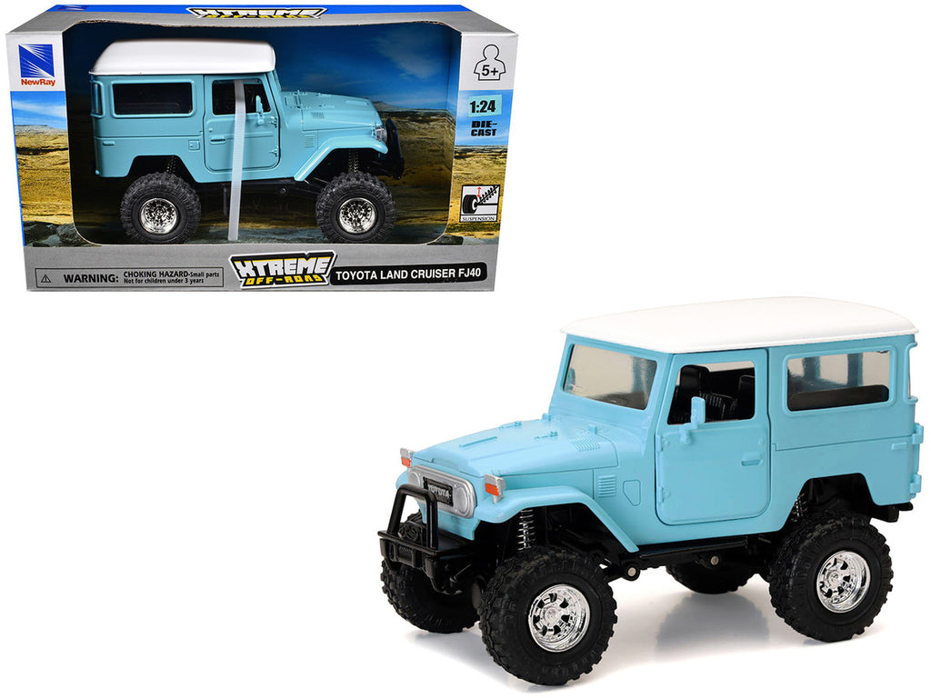 Toyota Land Cruiser FJ40 Light Blue with White Top "Xtreme Off-Road" Series 1/24 Diecast Model by New Ray-0