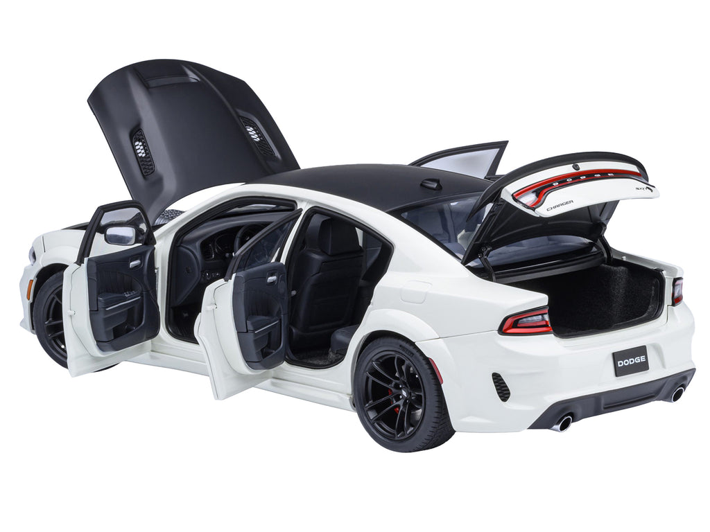 Dodge Charger SRT Hellcat Redeye Knuckle White with Matt Black Hood and Top 1/18 Model Car by Autoart