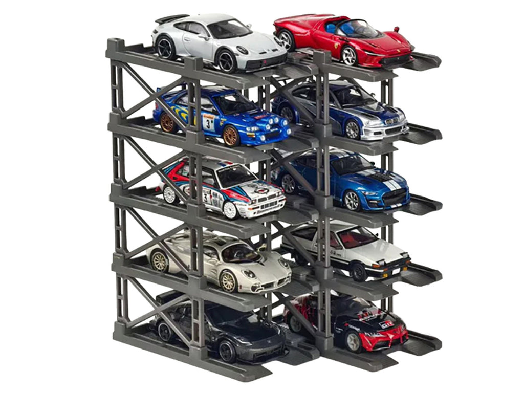 Modular Diecast 3D Parking Rack Display Stand Set of 10 Racks for 1/64 Scale Model Cars by Pitbox-1