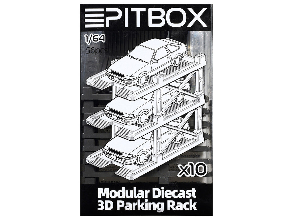 Modular Diecast 3D Parking Rack Display Stand Set of 10 Racks for 1/64 Scale Model Cars by Pitbox-2