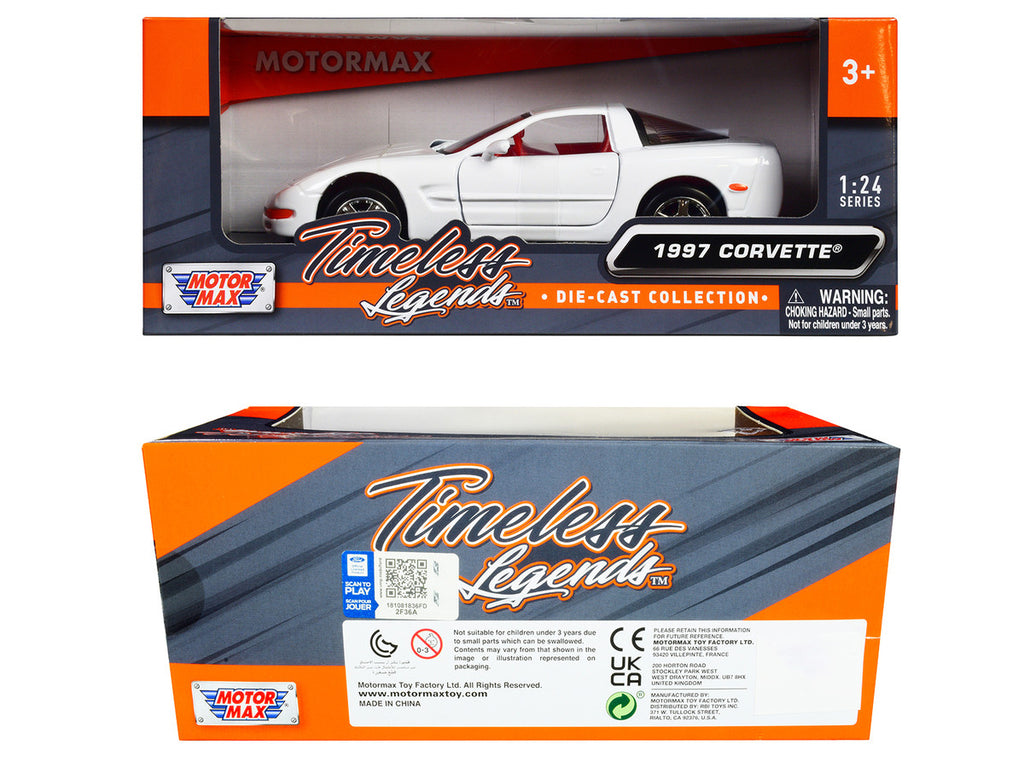 1997 Chevrolet Corvette C5 Coupe White with Red Interior "Timeless Legends" Series 1/24 Diecast Model Car by Motormax-2