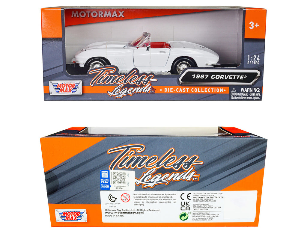 1967 Chevrolet Corvette C2 Convertible White with Red Interior "Timeless Legends" Series 1/24 Diecast Model Car by Motormax-2