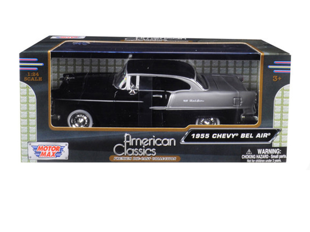 1955 Chevrolet Bel Air Black and Silver 1/24 Diecast Model Car by Motormax