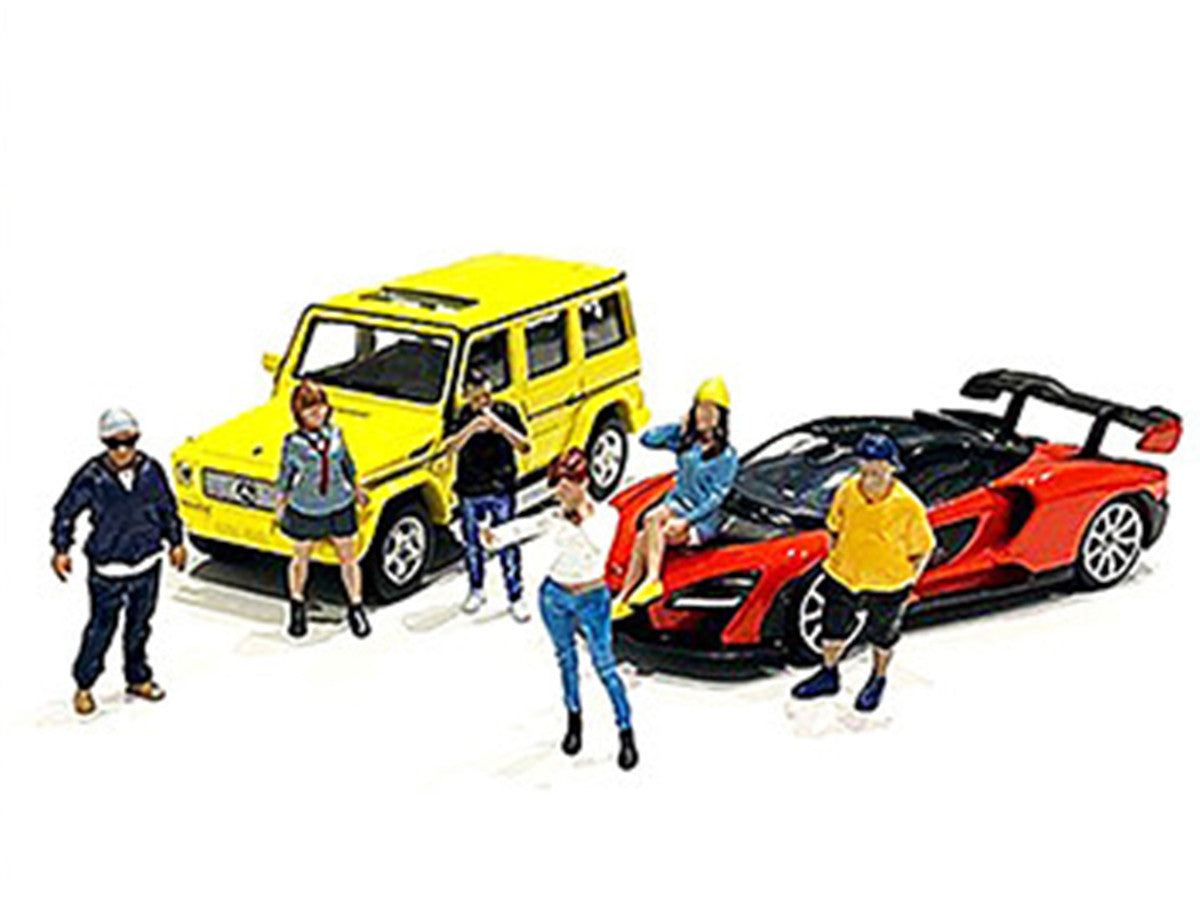 "Car Meet 1" 6 piece Diecast Figurine Set for 1/64 Scale Models by American Diorama-1