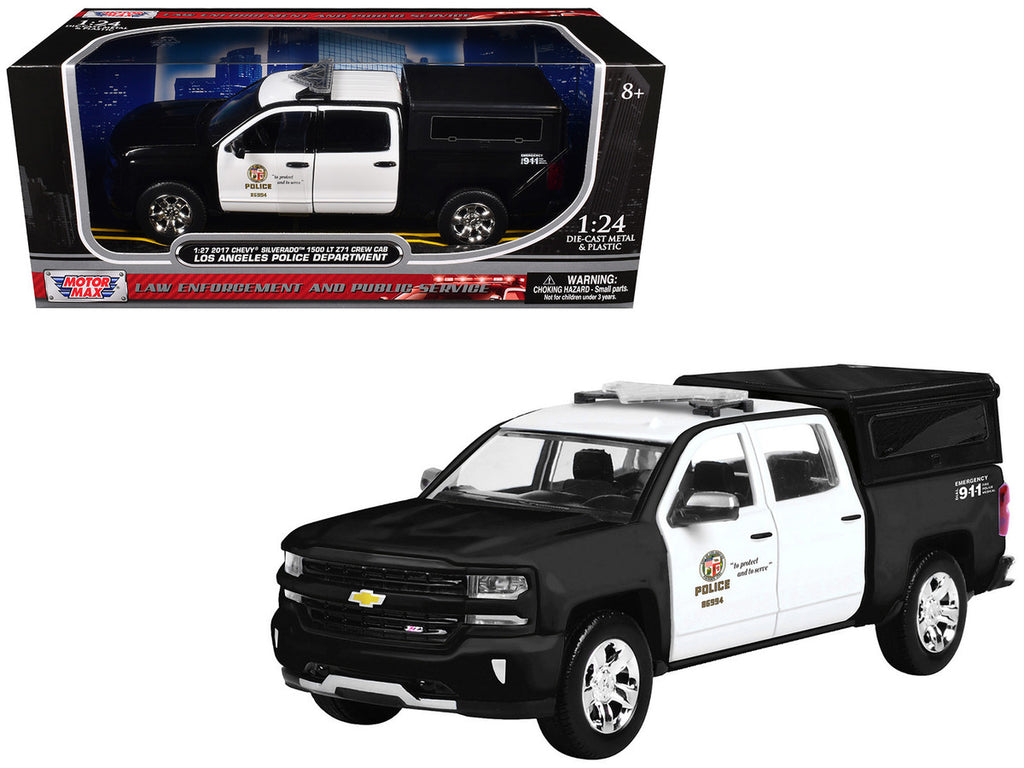 2017 Chevrolet Silverado 1500 LT Z71 Crew Cab Pickup Truck "Los Angeles Police Department" Black and White "Law Enforcement and Public Service" Series 1/27 Diecast Model Car by Motormax-0