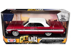 1964 Chevrolet Impala Lowrider Hard Top Candy Red Metallic with White Top "Get Low" Series 1/24 Diecast Model Car by Motormax-2