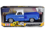 1966 GMC C1000 Fenderside Pickup Truck Lowrider Blue with White Top "Get Low" Series 1/24 Diecast Model Car by Motormax-2