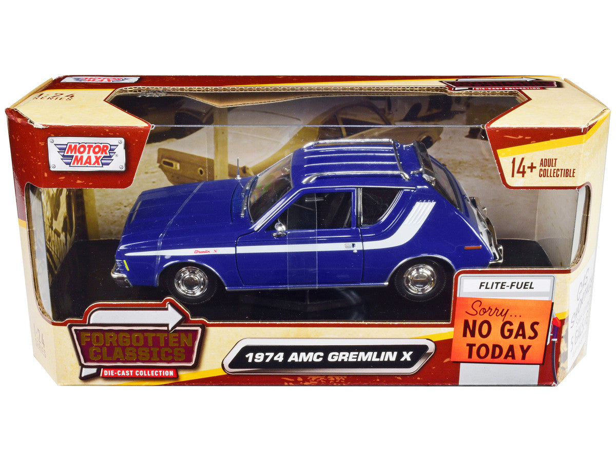 1974 AMC Gremlin X Blue with White Stripes and Roof Rack "Forgotten Classics" Series 1/24 Diecast Model Car by Motormax-0