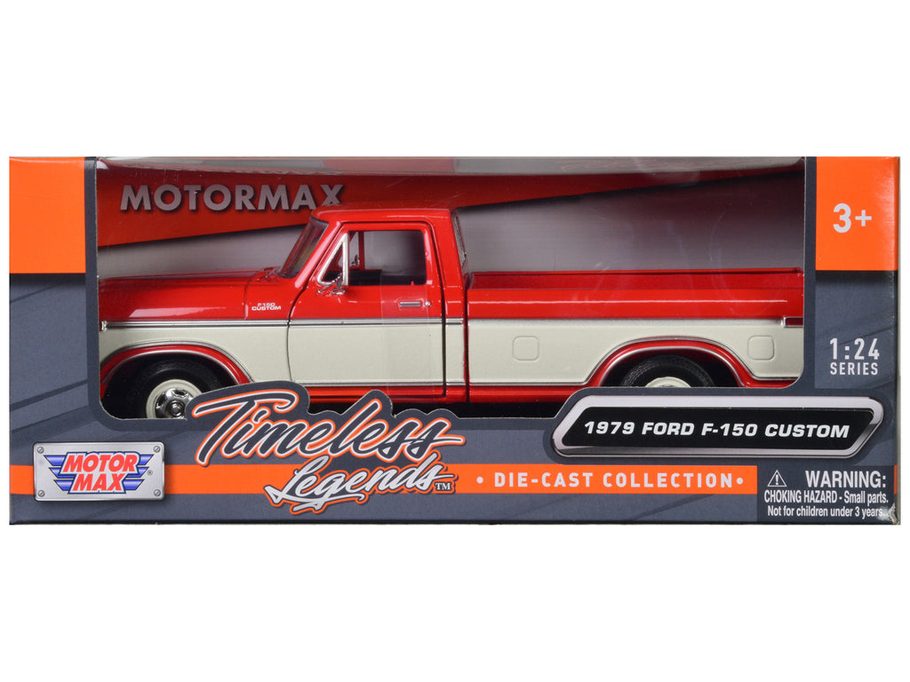 1979 Ford F-150 Custom Pickup Truck Orange and Cream 1/24 Diecast Model Car by Motormax-1