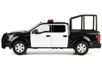 2019 Ford F-150 Lariat Crew Cab Pickup Truck with Bed Cage Black and White with Flashing Light Bar and Front and Rear Lights and Sounds 1/27 Diecast Model Car by Motormax-2