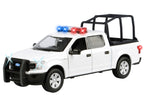 2019 Ford F-150 Lariat Crew Cab Pickup Truck with Bed Cage White with Flashing Light Bar and Front and Rear Lights and Sounds 1/27 Diecast Model Car by Motormax-1