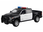 2019 RAM 1500 Laramie Crew Cab Pickup Truck Black and White with Flashing Light Bar and Front and Rear Lights and Sounds 1/27 Diecast Model Car by Motormax-1