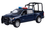 2019 RAM 1500 Laramie Crew Cab Pickup Truck with Bed Cage Dark Blue with Flashing Light Bar and Front and Rear Lights and Sounds 1/27 Diecast Model Car by Motormax-0