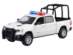 2019 RAM 1500 Laramie Crew Cab Pickup Truck with Bed Cage White with Flashing Light Bar and Front and Rear Lights and Sounds 1/27 Diecast Model Car by Motormax-0