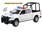 2019 RAM 1500 Laramie Crew Cab Pickup Truck with Bed Cage White with Flashing Light Bar and Front and Rear Lights and Sounds 1/27 Diecast Model Car by Motormax-1