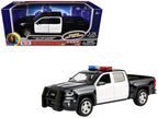 2017 Chevrolet Silverado 1500 LT Z71 Crew Cab Pickup Truck Black and White with Flashing Light Bar and Front and Rear Lights and Sounds 1/27 Diecast Model Car by Motormax-0