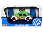 1966 Volkswagen Beetle Green with Graffiti Graphics 1/24 Diecast Model Car by Motormax-2