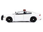 2023 Dodge Charger Pursuit Police Car Unmarked White with Flashing Light Bar Front and Rear Lights and 2 Sounds "Builder's Kit" 1/24 Diecast Model Car by Motormax-0