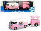 Volkswagen T1 Delivery Van with Ice-Cream Trailer Pink and White "Ice-Cream Shop" 1/24 Diecast Model Car by Motormax-0