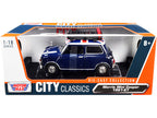 1961-1967 Morris Mini Cooper RHD (Right Hand Drive) Dark Blue with British Flag on the Top and Roof Rack "City Classics" Series 1/18 Diecast Model Car by Motormax-2