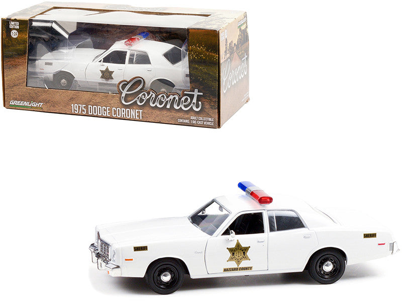 1975 Dodge Coronet White "Hazzard County Sheriff" 1/24 Diecast Model Car by Greenlight-0