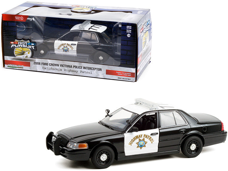 2008 Ford Crown Victoria Police Interceptor Black and White CHP "California Highway Patrol" "Hot Pursuit" Series 1/24 Diecast Model Car by Greenlight-0