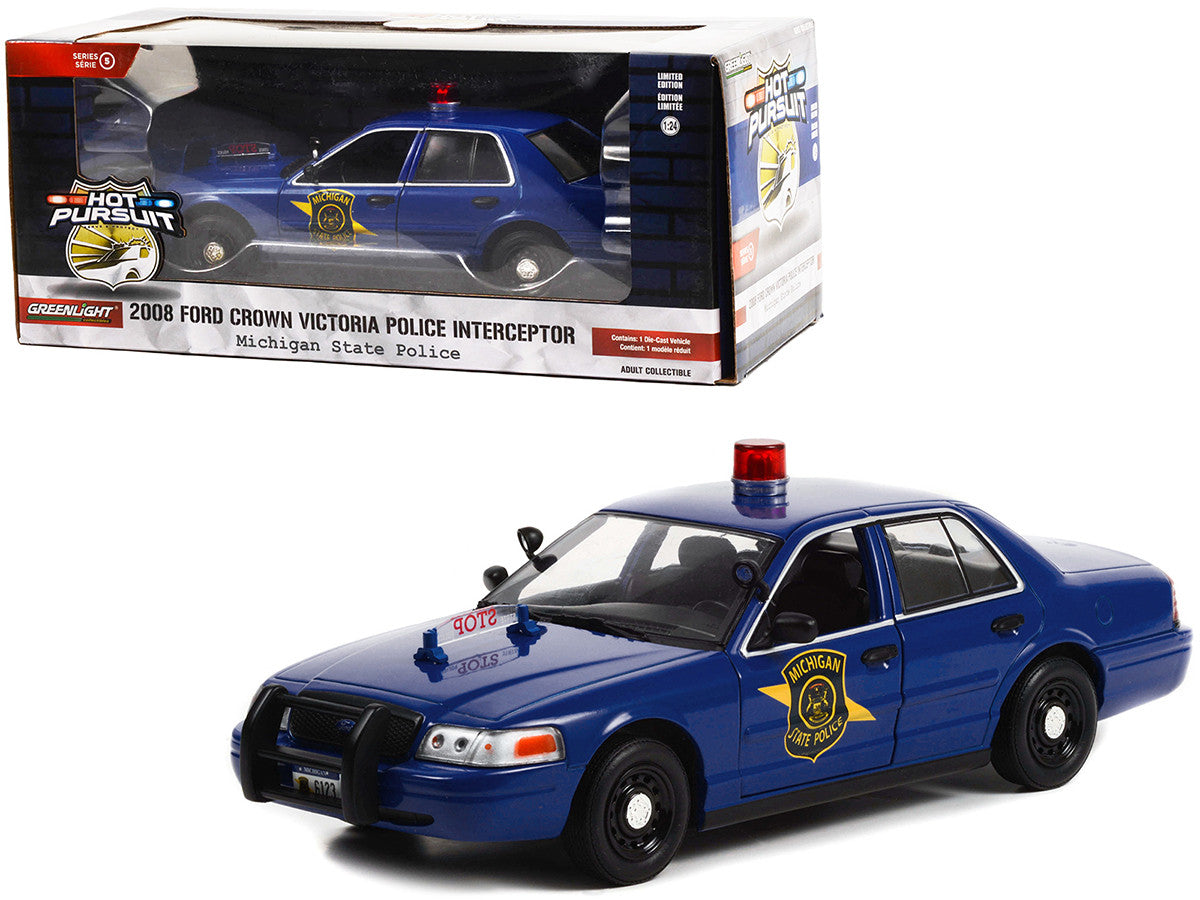 2008 Ford Crown Victoria Police Interceptor Dark Blue "Michigan State Police" "Hot Pursuit" Series 1/24 Diecast Model Car by Greenlight-0