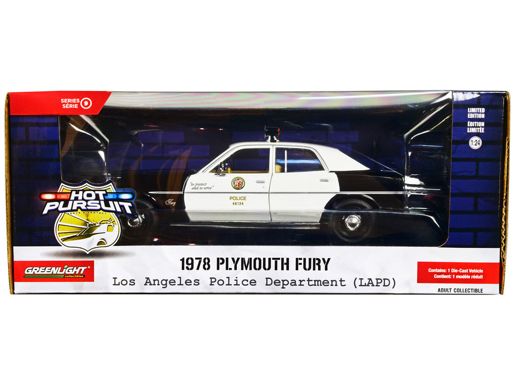 1978 Plymouth Fury Black and White "LAPD (Los Angeles Police Department)" "Hot Pursuit" Series 9 1/24 Diecast Model Car by Greenlight-2