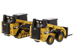 Set of 2 pieces CAT Caterpillar 272D2 Skid Steer Loader and CAT Caterpillar 297D2 Compact Track Loader with Accessories 1/64 Diecast Models by Diecast Masters-2
