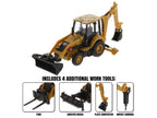 CAT Caterpillar 420 XE Backhoe Loader with Work Tools Yellow 1/64 Diecast Model by Diecast Masters-1