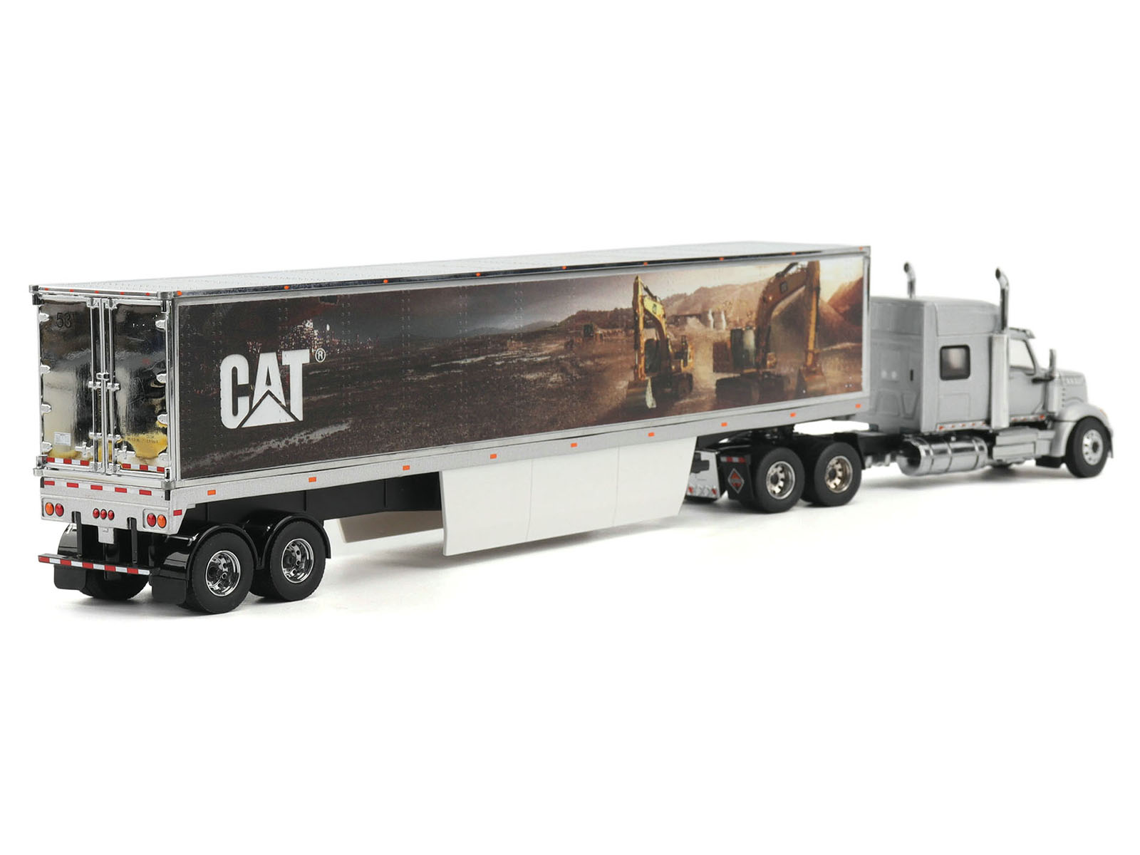 International Lonestar Truck with Sleeper Silver Metallic with "CAT Caterpillar" Mural Trailer "Transport Series" 1/50 Diecast Model by Diecast Masters